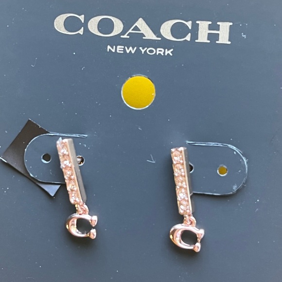 SOLD! SHOW GIVEAWAY! Coach Signature Pave Bar Stud Rose Gold Earrings - Picture 2 of 5